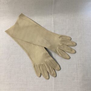 Vintage Ladies Gloves Beige Sueded fabric MEDIUM